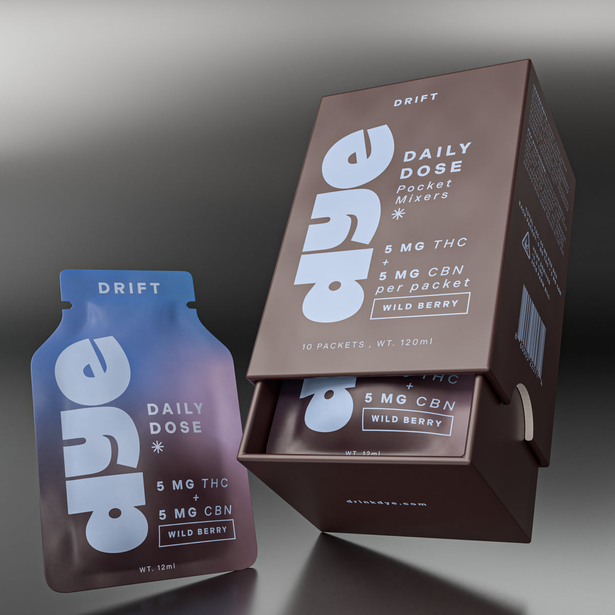 DRIFT 10-pack box and wild berry 5mg THC 5mg CBN packet