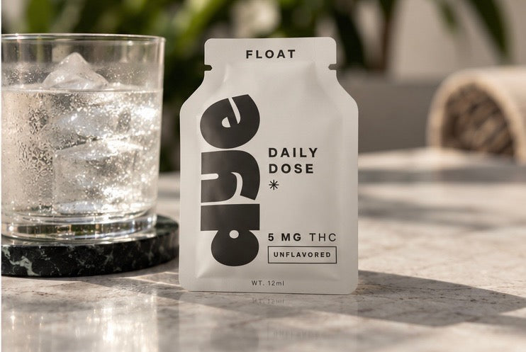 FLOAT unflavored 5mg THC packet on a counter
